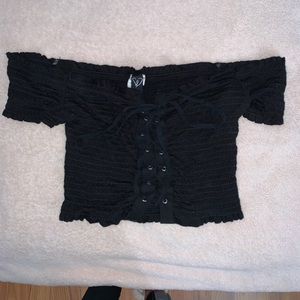 windsor off the shoulder black crop top